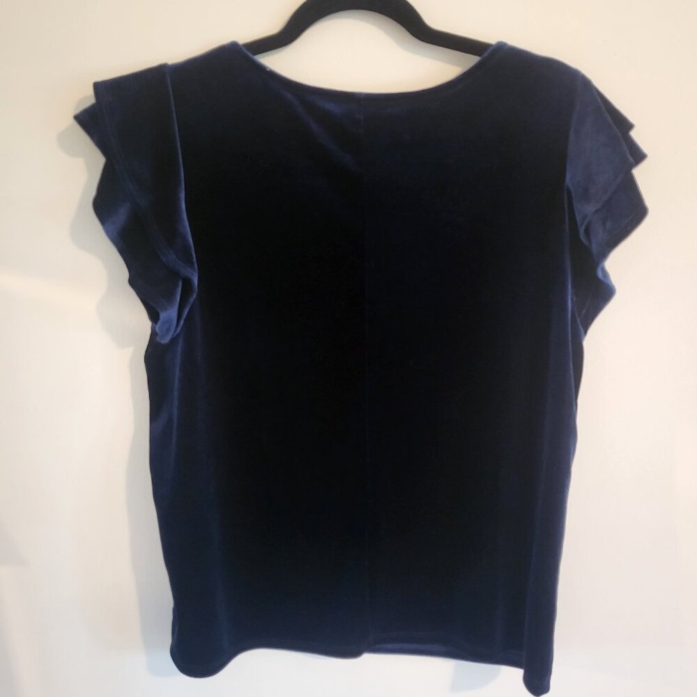 Velvet Navy Ruffle top - Picture 2 of 5